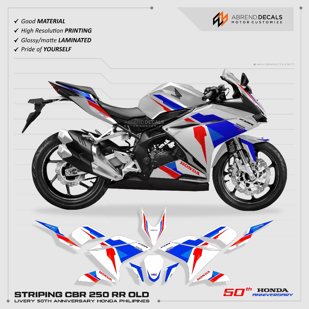 DECAL STRIPING CBR 250RR LIVERY 50 TH ANNIVERSARY HONDA PJILIPINES / CBR 250RR / STIKER CBR 250 OLD