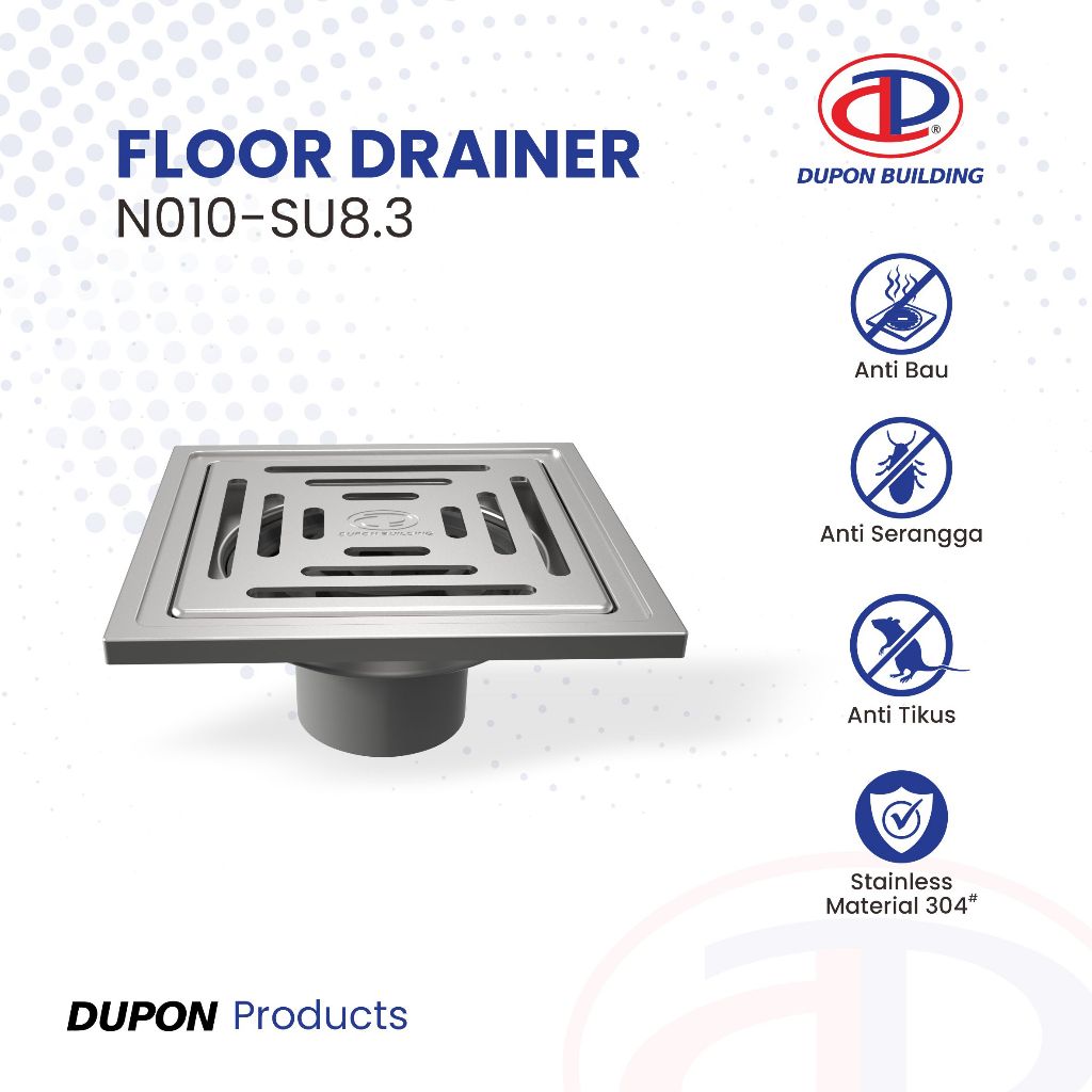 DUPON Floor Drain Strainer Stainless Saringan Air Got Kamar Mandi Anti Bau 3" N010-SU8