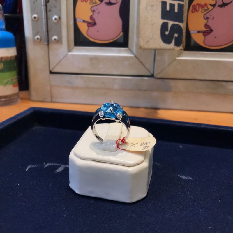 Cincin Emas Putih Kadar 14K 60% Aquamarine Stone