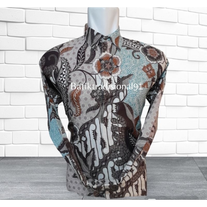 Batik pria Lengan Panjang Katun Solo 40s Premium Coksu Hijau mint