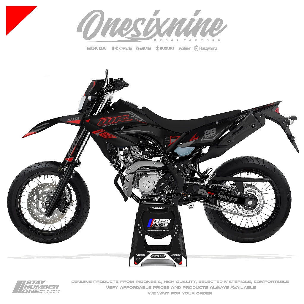 Decal Yamaha Wr 155 Design Custom Hitam Kombinasi Merah - Decal Custom Superglossy