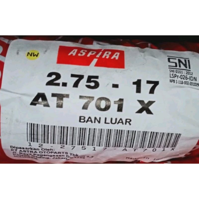 Ban Luar (Tubetype) Aspira Type AT 701 X ukuran Ban 275-17