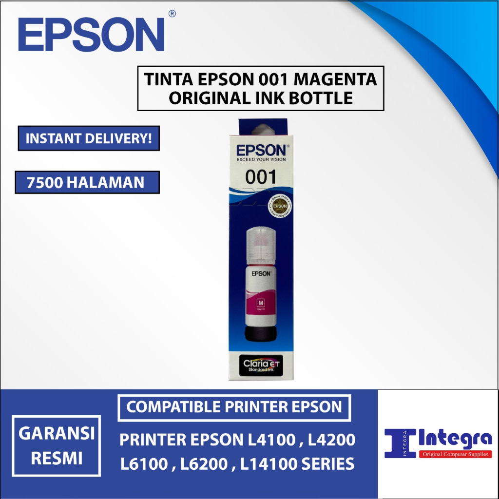 Tinta Epson 001 Magenta Original Ink Bottle for Tinta Printer Epson L4150 L6160 L6170 L6190