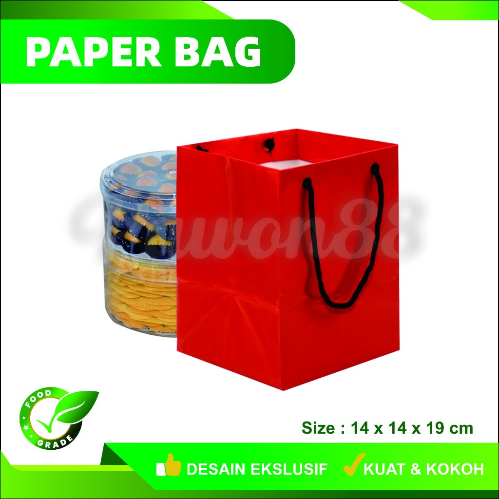 

Paper Bag Polos - PaperBag Kue - MERAH - 14x14x19 cm (12 pcs)