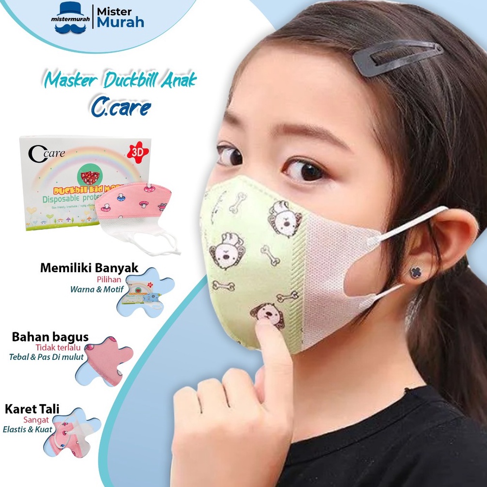 MURAH MERIAH Masker Duckbill Anak C Care Earloop 3ply Box Isi 5 Pcs CCare Karakter