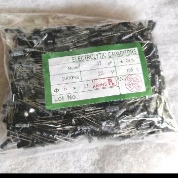 per 1000 pcs kapasitor elko 47uf 25v capasitor elco 47uf 25 volt