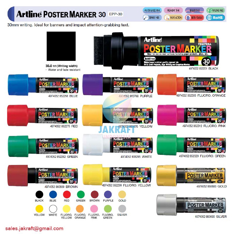 

MURMER 1 Pcs Spidol Graffiti Mural Dinding Kaca Papan Tulis 3 Cm ARTLINE Poster Marker EPP3 Whiteboard