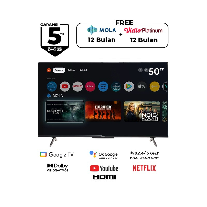 Smart tv 50inch polytron android tv 4k uhd 50inch led polytron 50ug