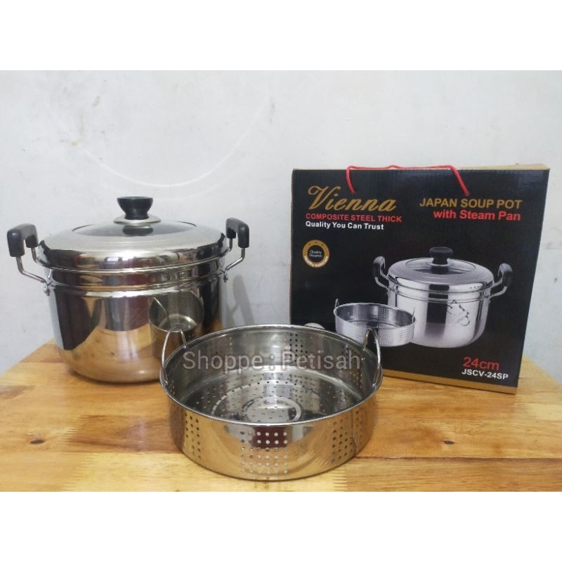 Panci Kukusan Stainless Steel Vienna 24cm / Panci Steamer Stainless Steel / Panci Stainless Tutup Ka