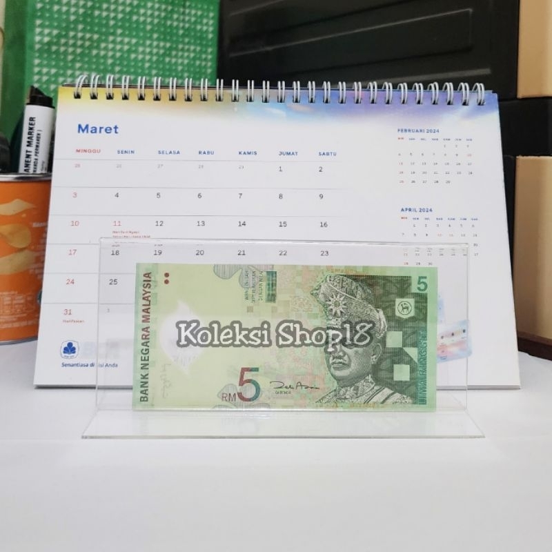 Koleksi Bingkai Akrilik Hiasan Pajangan Uang Malaysia 5 Ringgit Old Series Polymer