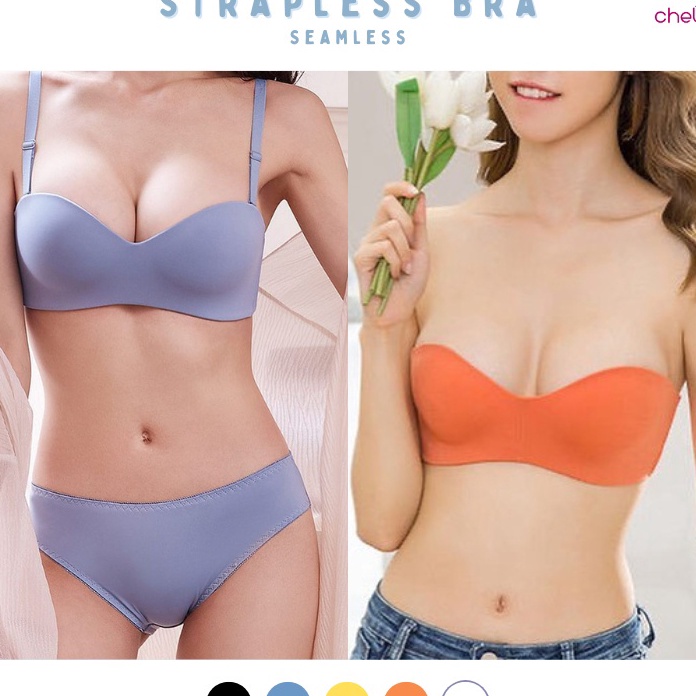Premium Chelyne BH  Bra  CD  Seamless Lycra V766 Premium Half Cup Bra Stelan Polos SET Underwear