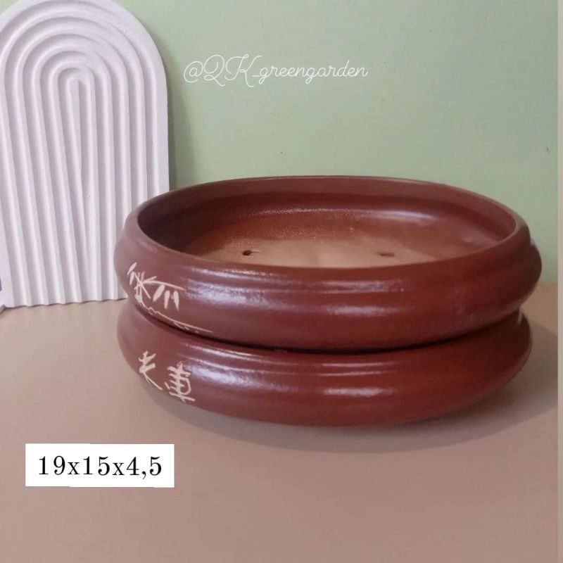 Pot keramik bonsai mame/shito/kaktus/sukulen/ oval / pot vas bunga tanaman hias murah se-Jabodetabek