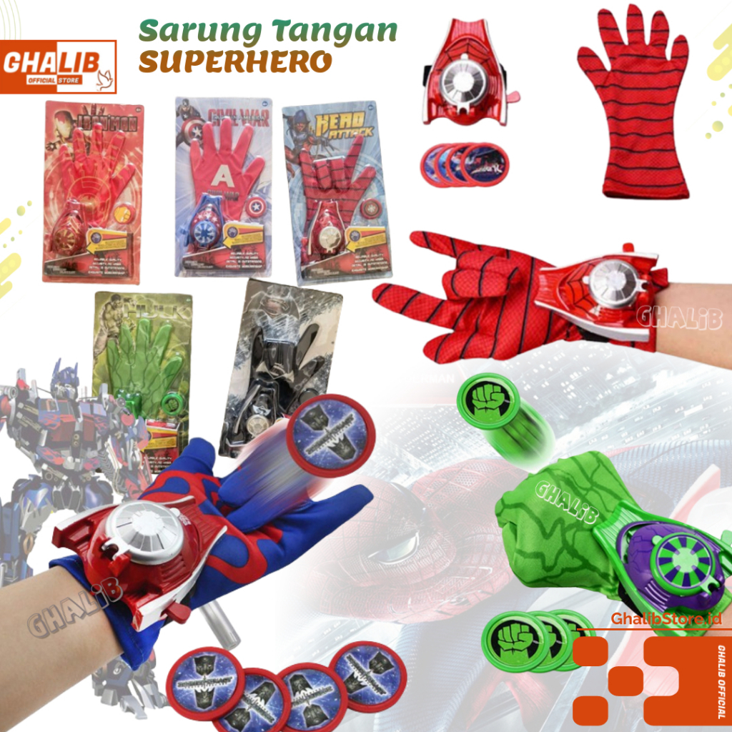 Mainan Anak Laki-laki Spiderman web shooter Web Dart Hulk Mainan Sarung Tangan Tembak Superhero
