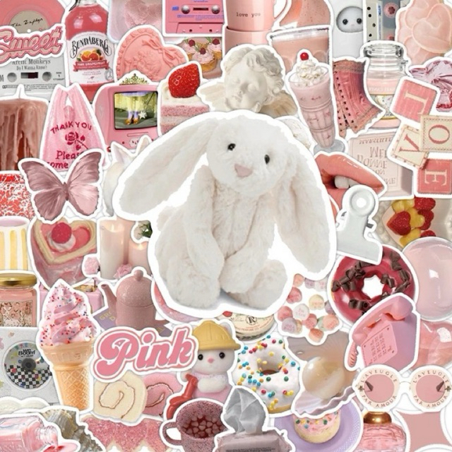 

50pcs Sticker Kawai Pink Lucu Kelinci | Sticker Aesthetic | Stiker Journal | Sticker Tumblr