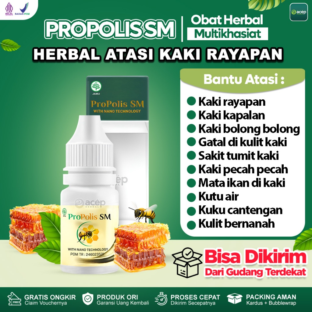 Obat Kaki Rayapan Telapak Kaki Bolong-Bolong dan Bau Kutu Air Mata Ikan Propolis sm Brazilian 100% A