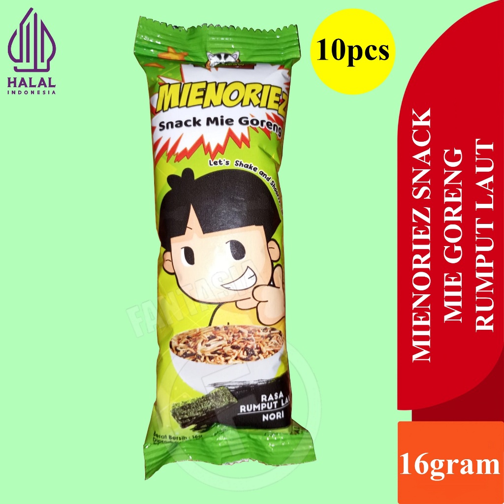 

MY_MIEAW MIENORIEZ CEMILAN MAKANAN RINGAN SNACK MIE GORENG RUMPUT LAUT PACK ISI 10 BUNGKUS 16 GRAM FUN CORNER DENGAN PAKING AMAN