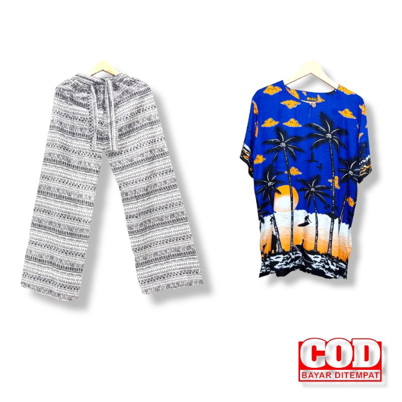Setelan Baju Kaos Pantai Awan Bali/ Setelan Celana Panjang Pria Wanita/ Setelan Celana Panjang Baju