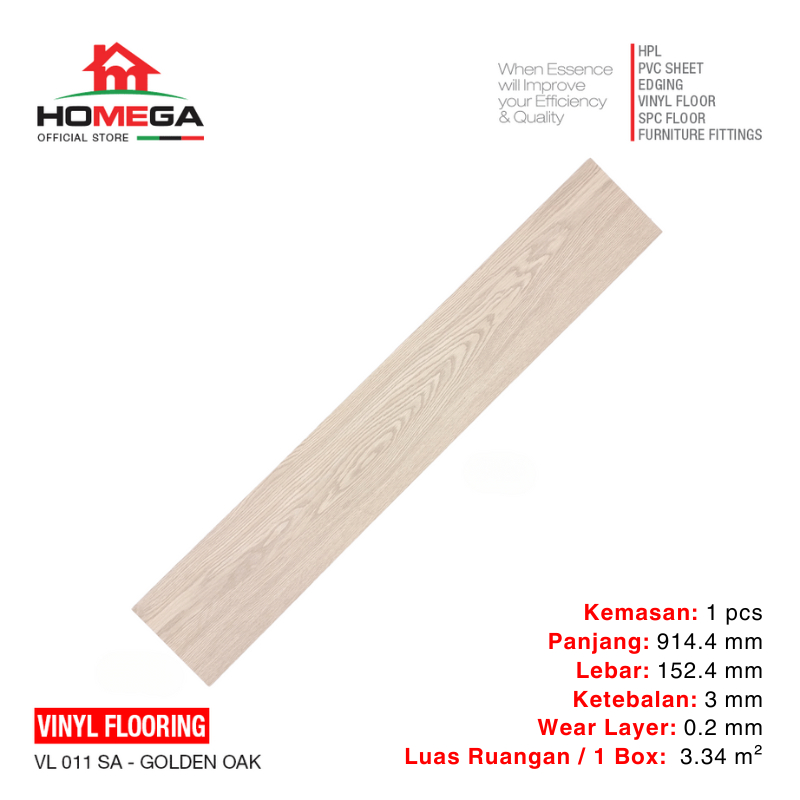HOMEGA VINYL Flooring - Lantai Kayu Parket Parkit Parquet Stiker - Tekstur Wood Golden Oaks - 1 Pcs