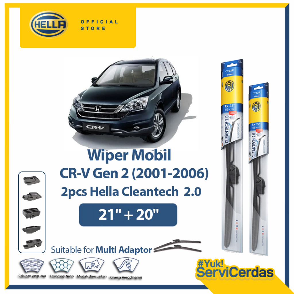 Wiper Mobil HONDA CRV Gen 2 2001-2006 21" + 20" (2pcs) - HELLA Cleantech 2.0