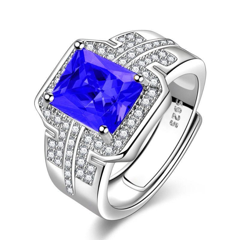 Cincin Perak Mewah Elegan Cubic Zirconia Batu Permata Emerald Topaz Aquamarine Citrine Saphire Sinte