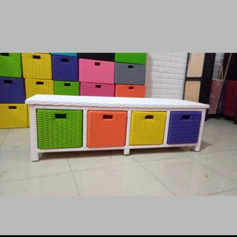 Meja Tv Lemari Rotan Sintetis Laci 4 samping/Lemari serbaguna/Lemari rotan/Meja TV Warna warni