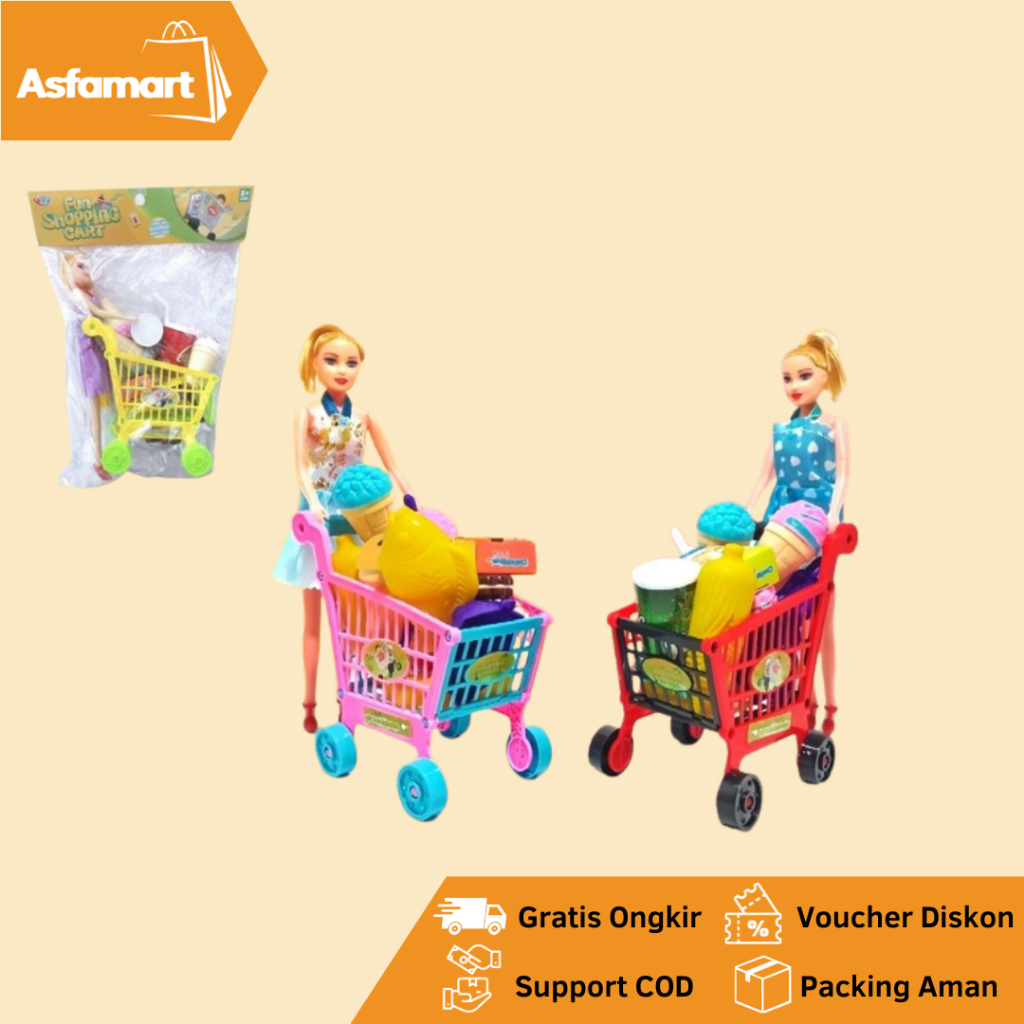 Bisa COD Mainan Anak Perempuan Keranjang Belanja Berbie - Shopping Fun Cart Plastik FB 801 Murah
