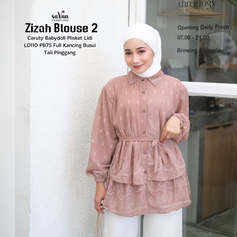 ZIZAH BLOUSE (LABEL SAVNA) | BLUS CERUTY PLISKET LIDI MOTIF BATIK ETNIK KEKINIAN