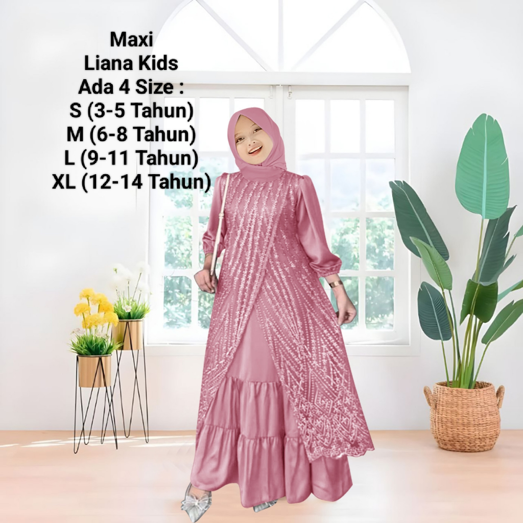 OFFICIAL Pakaian Gamis Pesta Mewah Anak Perempuan Remaja Abg Terbaru/Maxi Liana Kids 3-14 thn Brokat