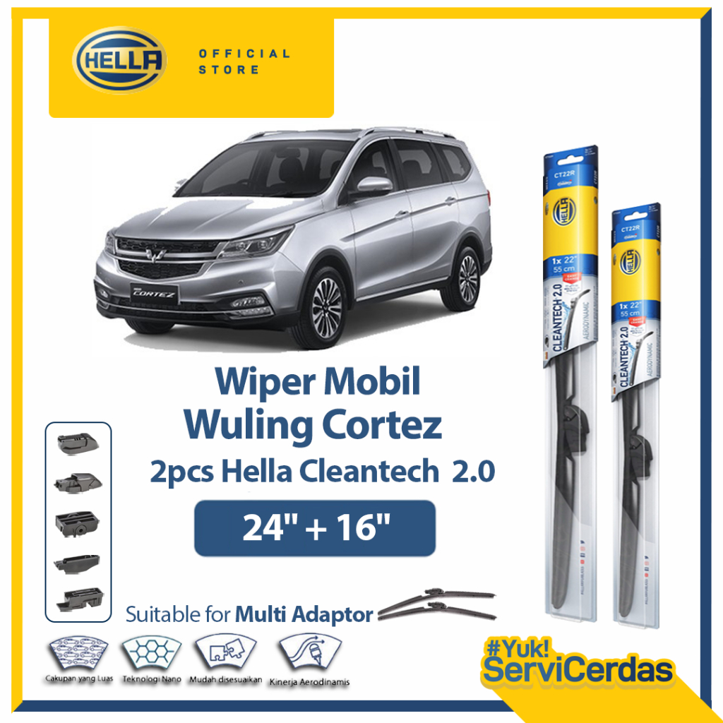 Wiper Mobil Wuling Cortez 24” + 16” (2pcs) - HELLA Cleantech 2.0