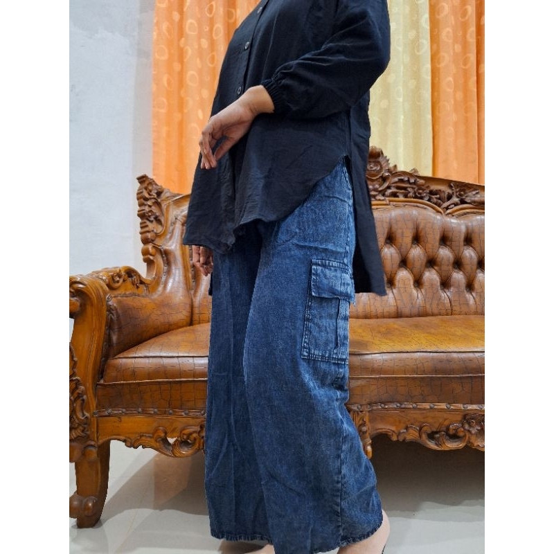 CELANA PANJANG WANITA CARGO DENIM ZARA PREMIUM
