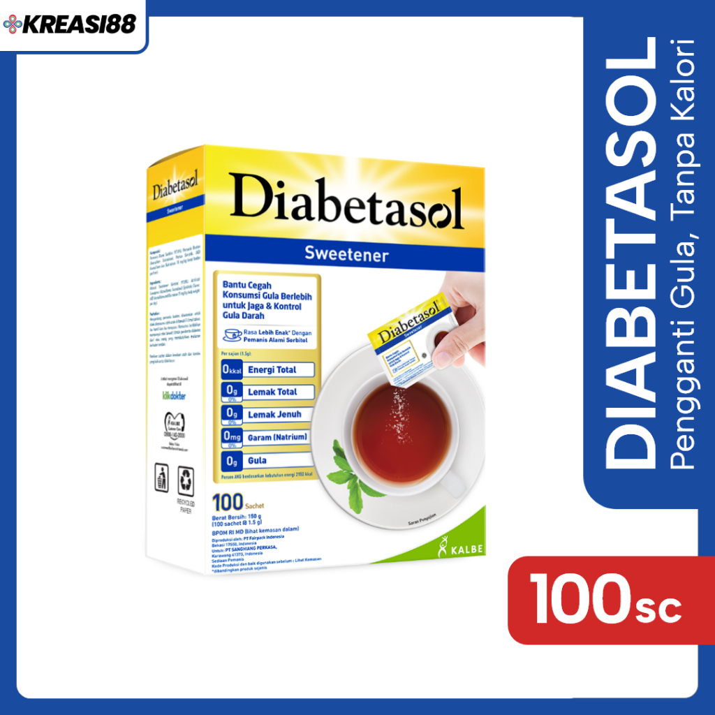 

Diabetasol Zero Calorie Sweetener - 100 sachets (Gula Diet)