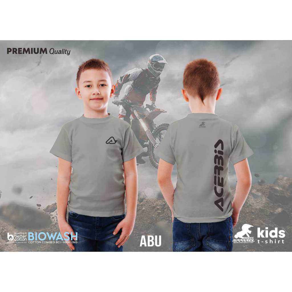 Kaos anak biowash ultrasoft 24s reguler motif 1 Sablon ACERBIS Kaos Premium Lengan Pendek TRAIL