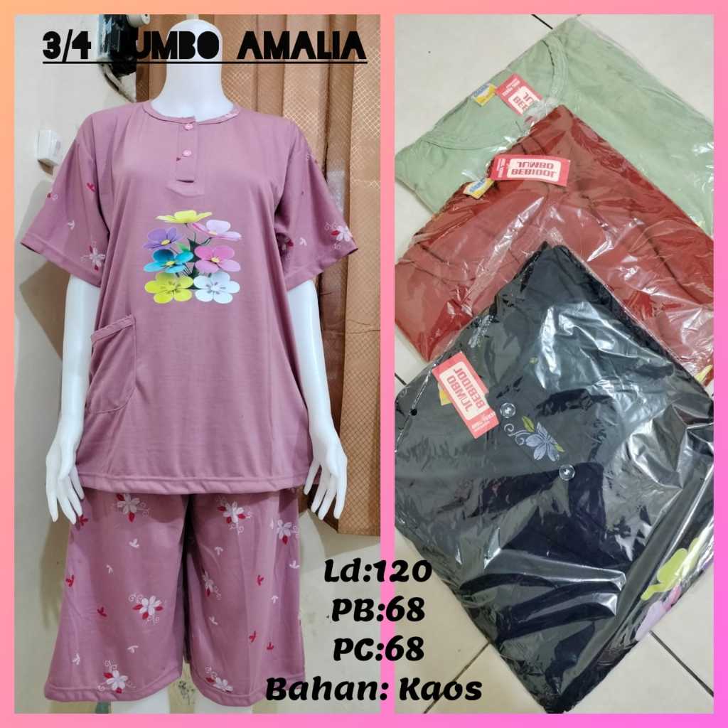 Baju Tidur Babydoll Dewasa Jumbo Pendek 3/4 Bahan Kaos