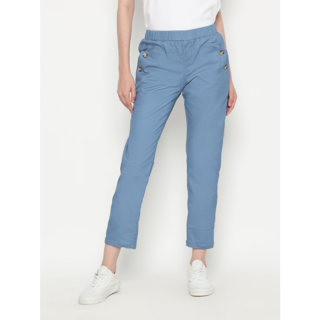 ROMP Celana Chino Wanita Pinggang Karet  - Biru