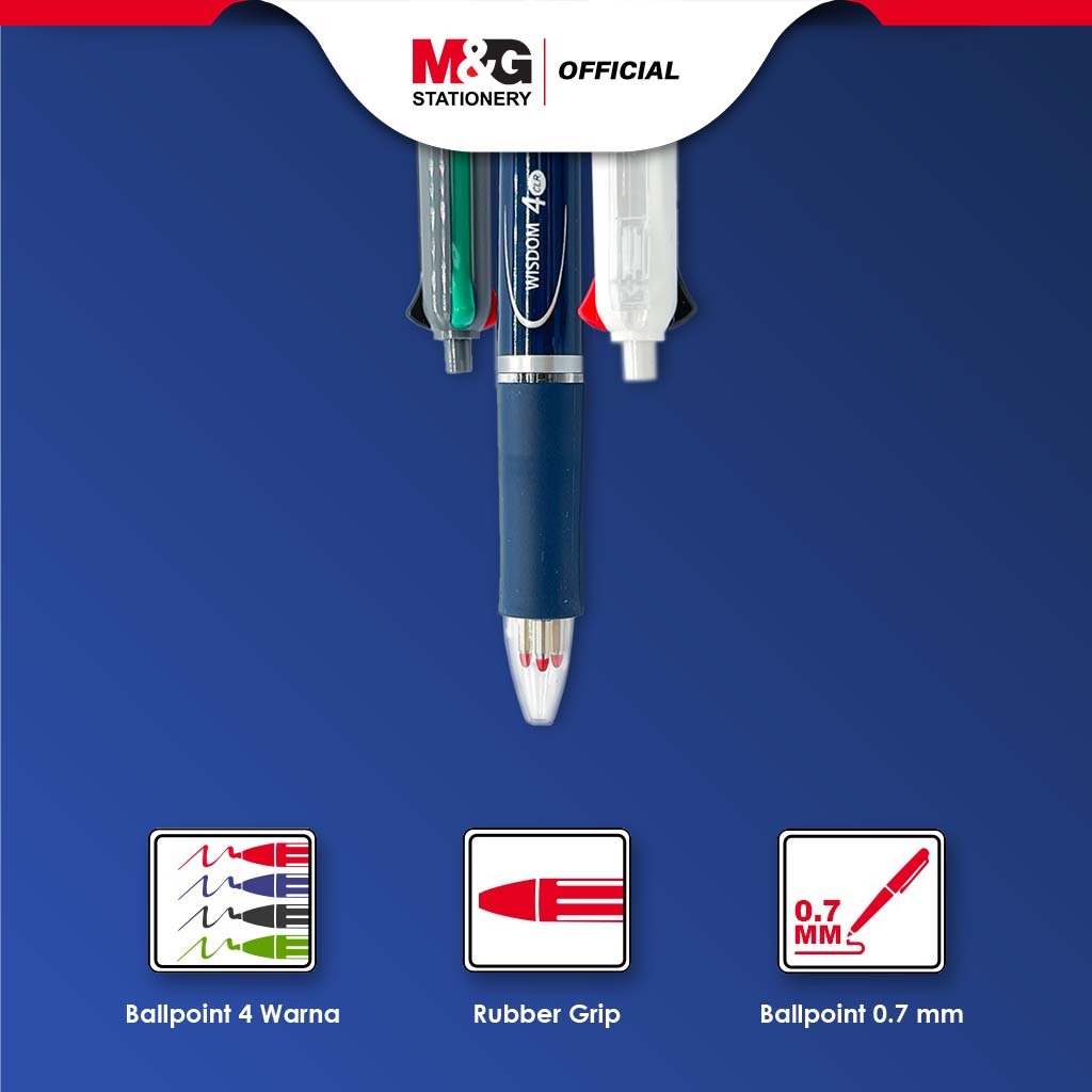 

M&G 4 Colors In 1 Black/Blue/Red/Green Semi-Gel Bll Pen 0.7mm Low Viscosity Ink 800 Meters