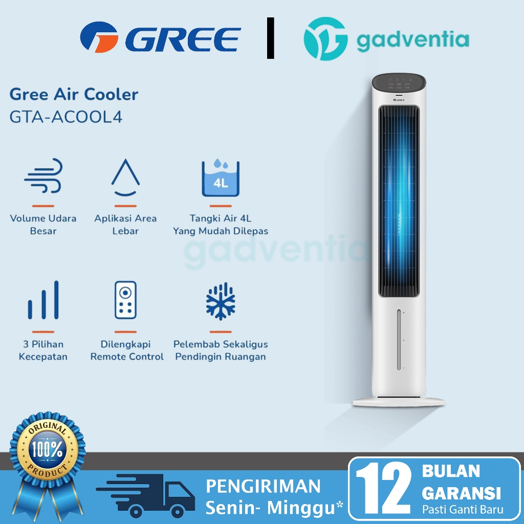 GREE Tower Fan Air Cooler Kipas Angin Pendingin Ruangan Tamu Kamar Tidur Kapasitas 4 Liter Model GTA