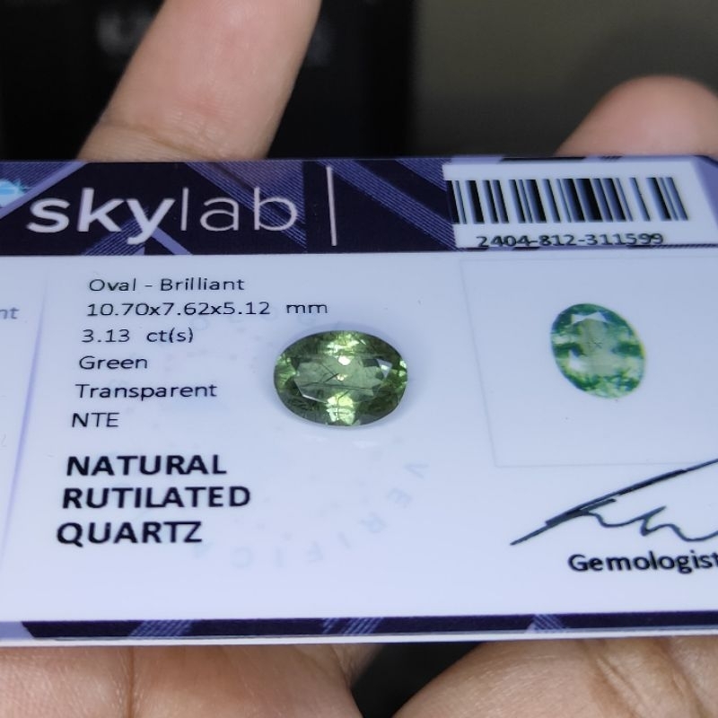 MEMO SKYLAB 1599 NATURAL RUTILATED PERIDOT SERAT RAMBUT HITAM
