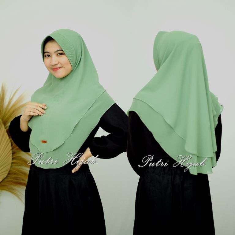 KODE P49Z Sage green Hijab Jilbab Khimar Mini 2 Layer ceruty babydoolHijab Khimar Mini 2 Layer Cerut