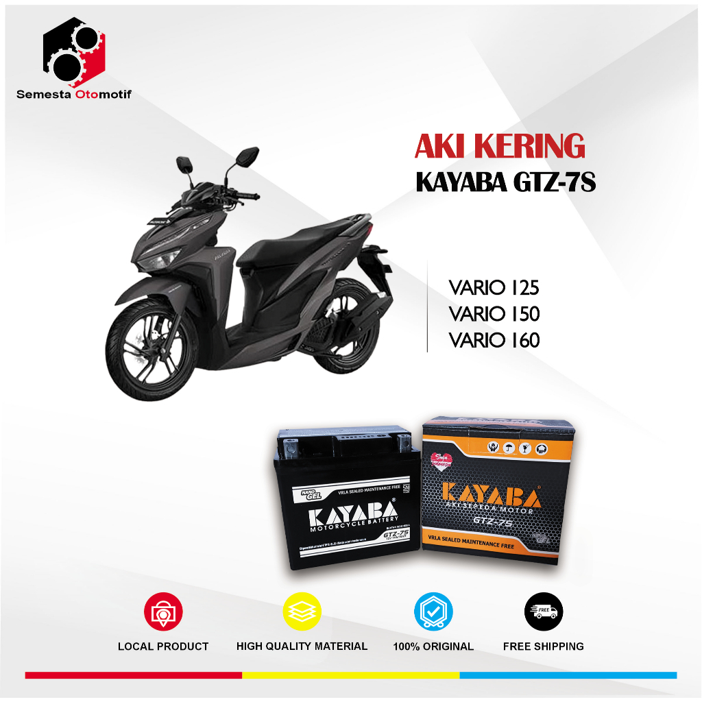Aki Motor VARIO 125 VARIO 150 VARIO 160 KAYABA GTZ7S 12V 7Ah Aki Kering Original Free Bubble