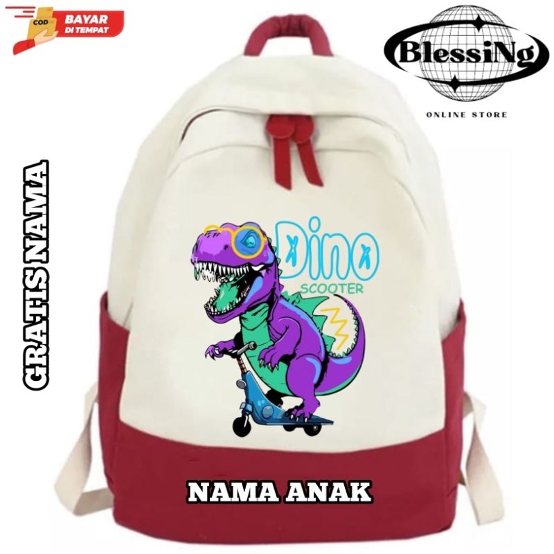 Blessing - Tas Ransel Anak Sekolah Laki-laki dan Perempuan Gambar Dino Xaurus Scooter keren dan Lucu