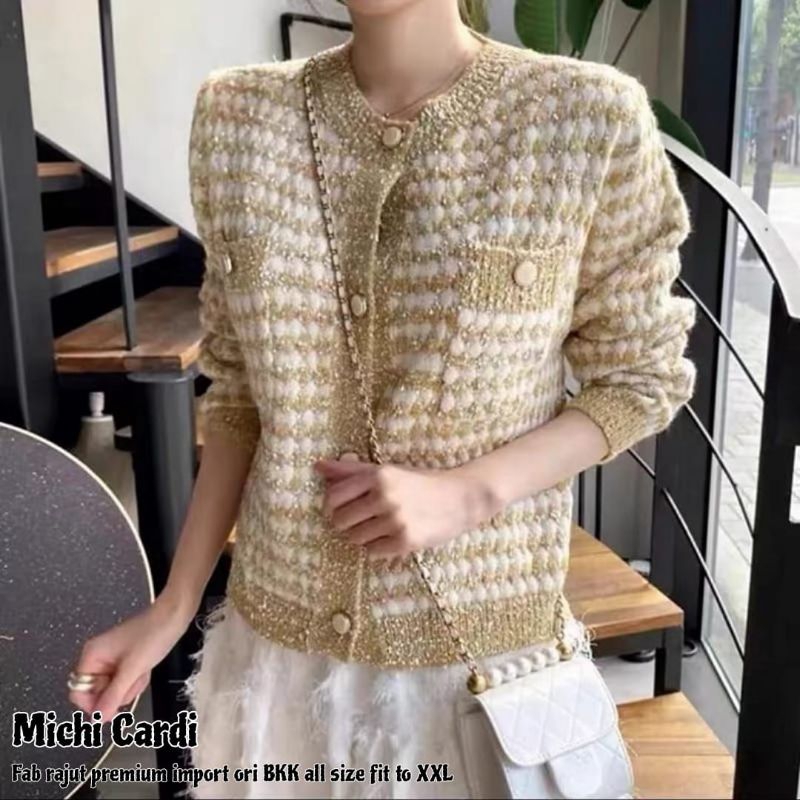 MICHI CARDI Import Baju Outer Bahan Rajut Knit Premium Tebal Kancing Full Depan Aktif Ootd Casual Fo