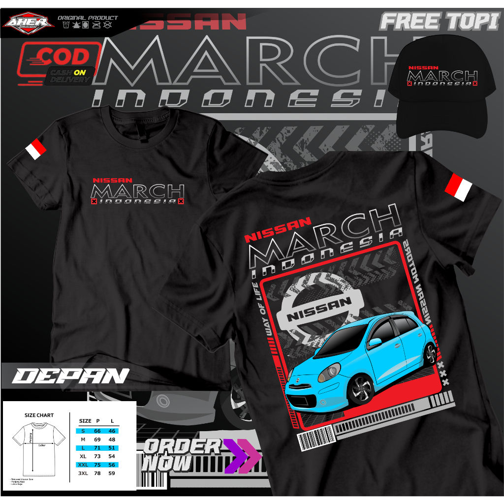 KAOS MOBIL NISSAN MARCH FREE TOPI|KAOS MARCH|KAOS MOBIL NISAN TERBARU |KAOS KOMUNITAS MOBIL