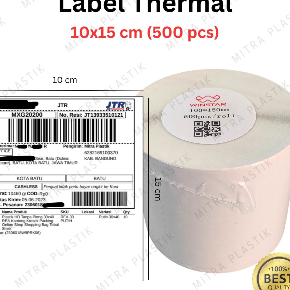 

Ekstra Kertas Thermal Label 1 x 15 mm isi 5 pcs Stiker Barcode Resi 4 x 6 A6