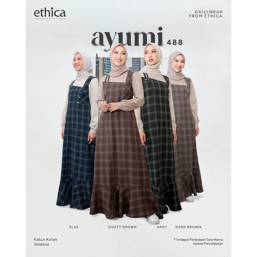 Ethica Gamis Dewasa Ayumi 488 Looks Overall Kotak-kotak