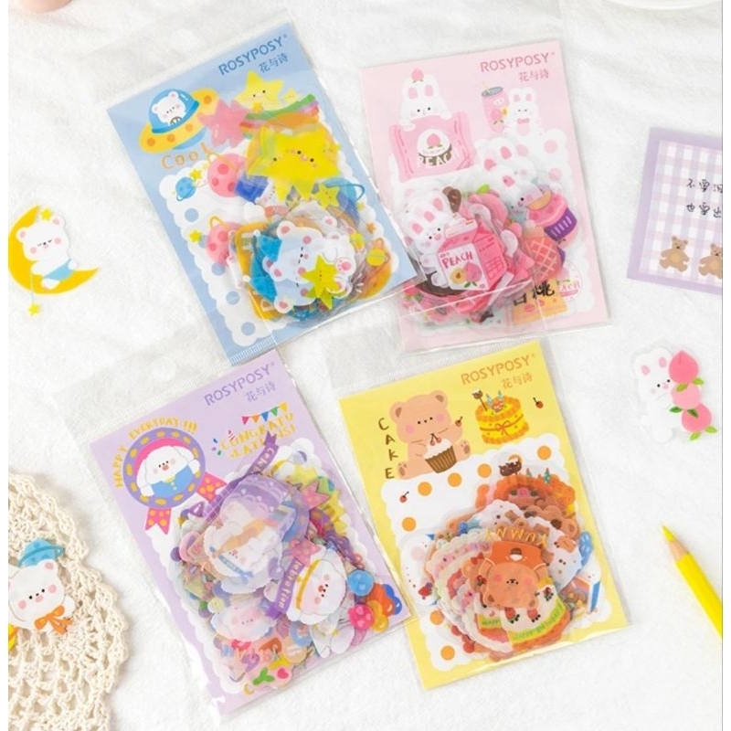 

40 pcs Sticker PVC Waterproof Cute Bear Bunny Scrapbook DIY Craft Bujo Planner