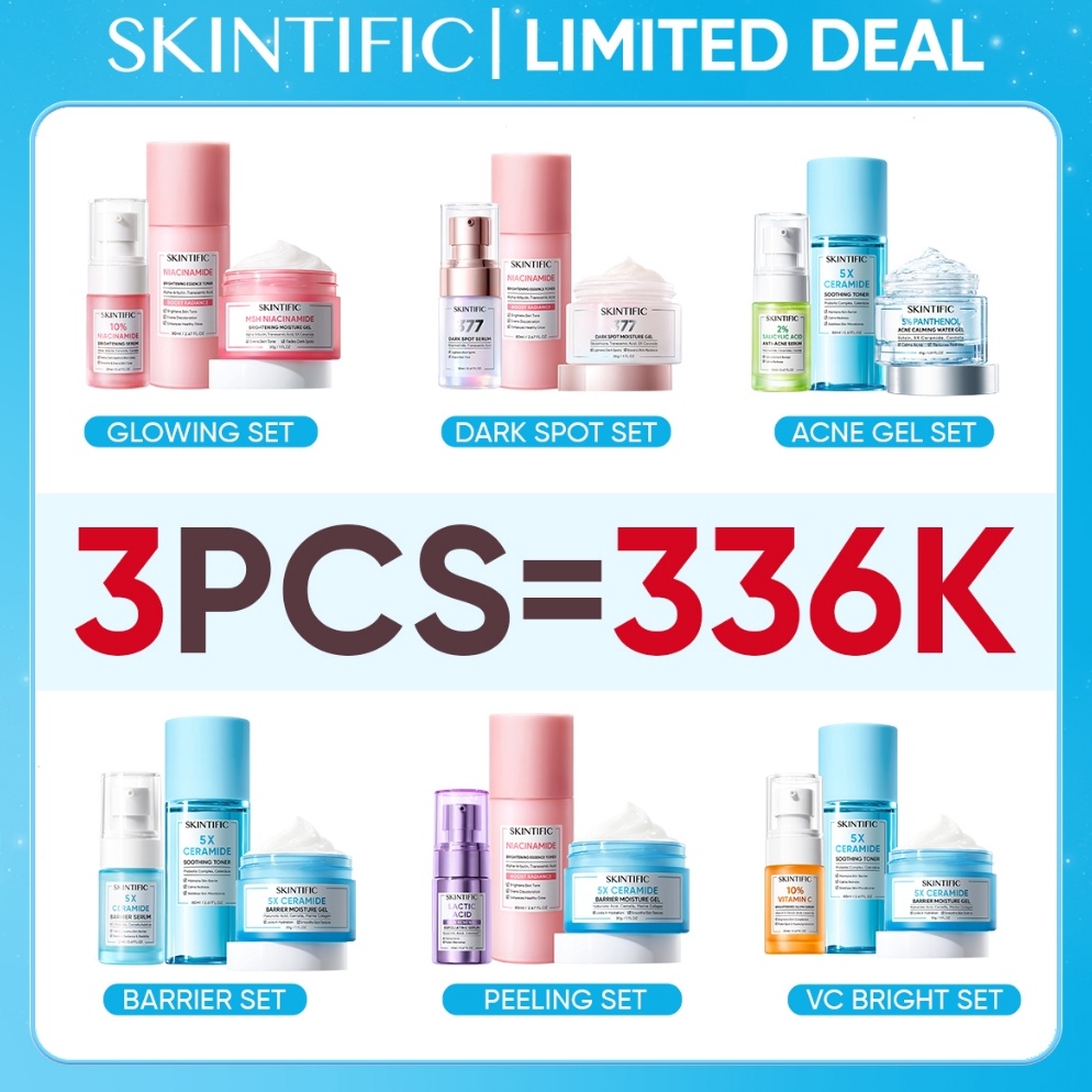 KODE P9F4 SKINTIFIC3pcs PaketSkincare Set  Serum Moisturizer Gel Toner Day Night Cream  Glowing Barr