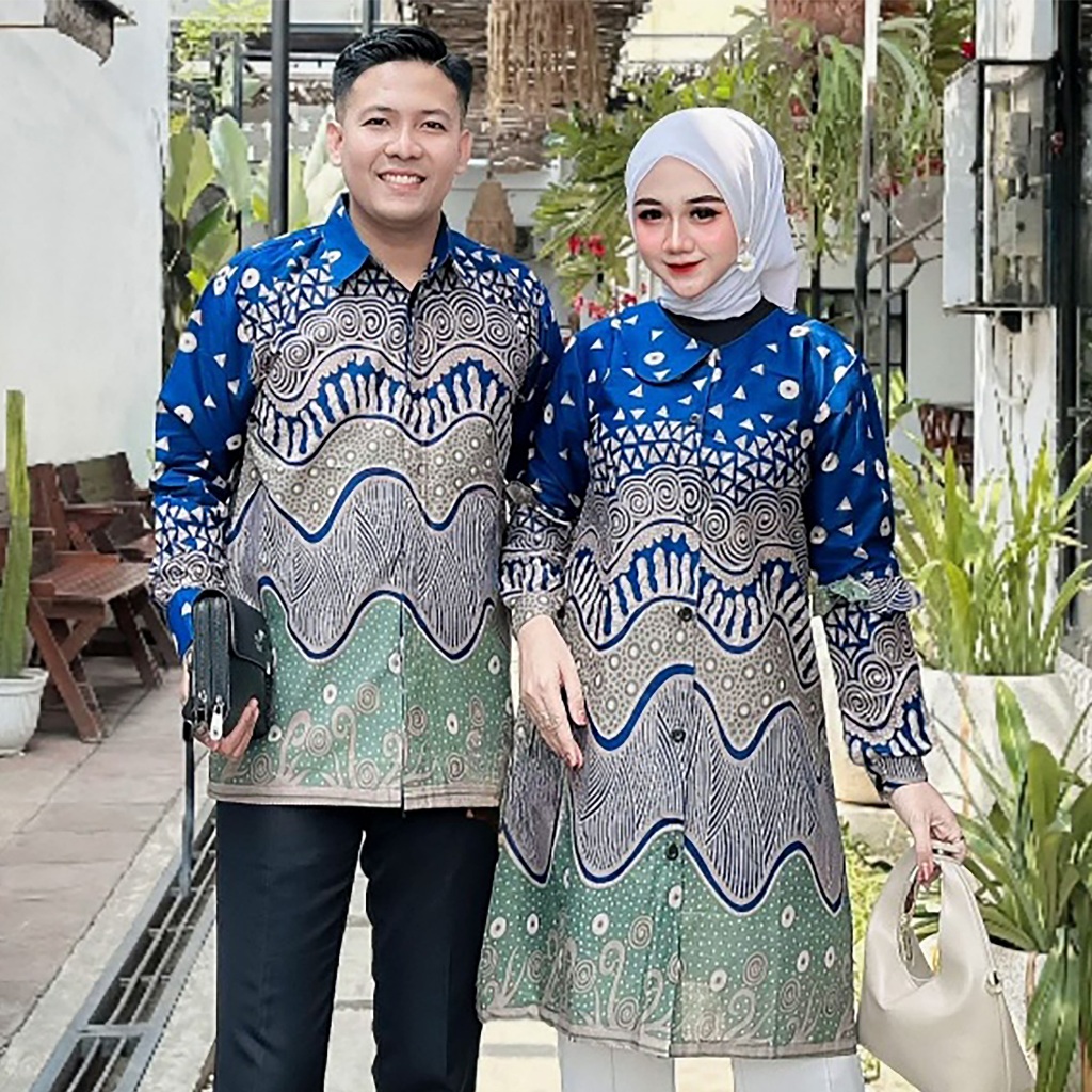 Abyaad Couple Kemeja Tunik Batik Motif Ombak Banyu Asmara