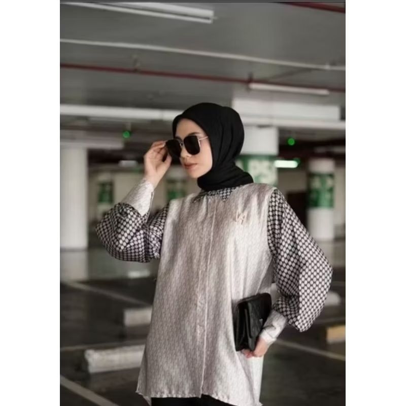 Preloved monogram blouse Vanilla Hijab kind shirt