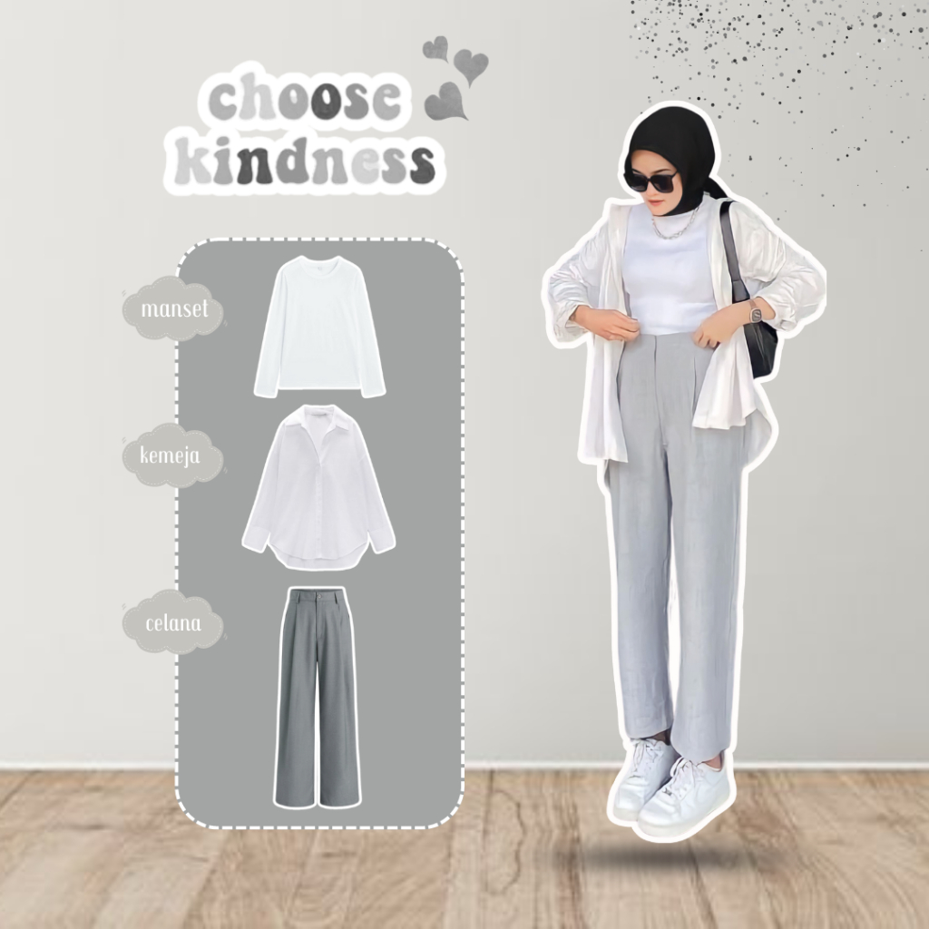 Set AA89 One Set Hijab Kekinian OOTD Hijab Stylish Wanita Outfit Kampus Nongkrong Hangout