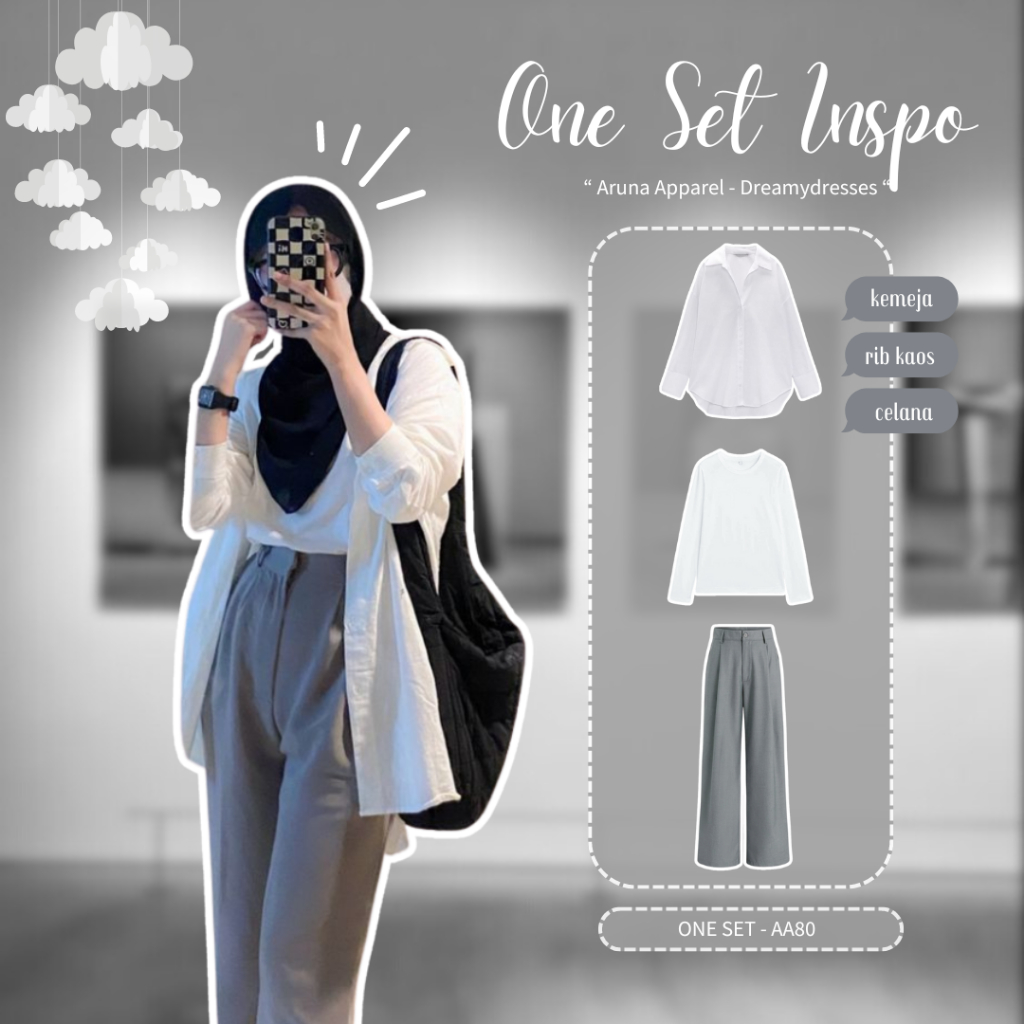 One Set Inspo OOTD Hijab Girl One Set Wanita Kekinian OOTD Kampus Nongkrong Hangout Simple Set AA80